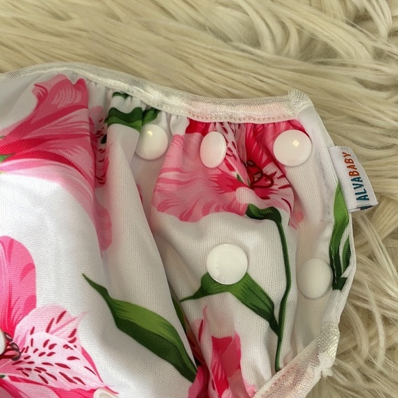 Alvababy floral pink azaleas reusable snap button baby diapers swim diaper OS - Picture 12 of 16